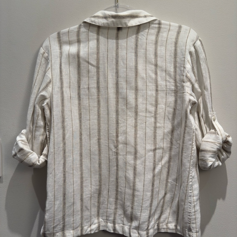 J. Crew Cream Camp-collar Shirt In Stripe Featherweight Linen Blend Size 00 - Picture 3 of 8
